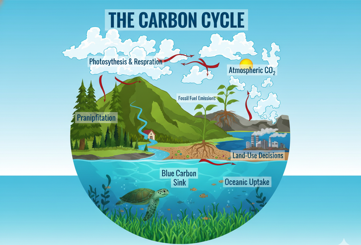 Illustration of New Hampshire's carbon cycle.